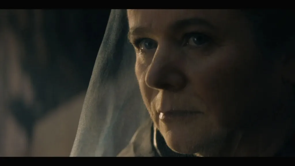 Mother Superior Valya Harkonnen looking out at something that interests her