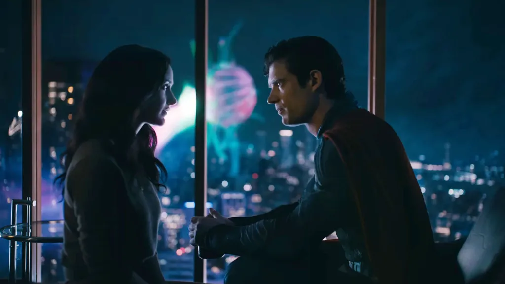 Rachel Brosnahan as Lois Lane and David Corenswet as Clark Kent in Superman 2025.