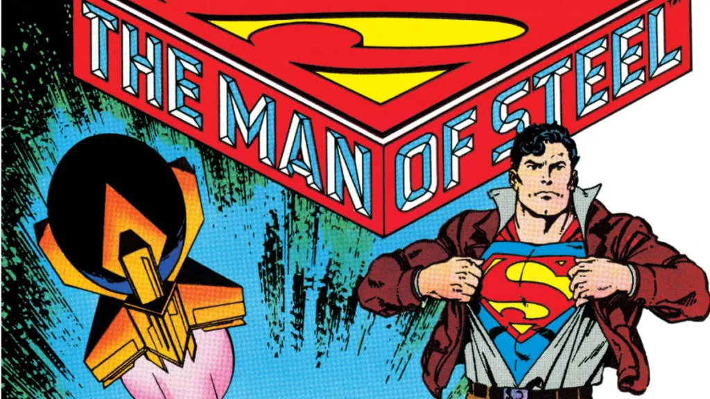 Clark Kent changing into Superman with his rocket from Krypton next to him