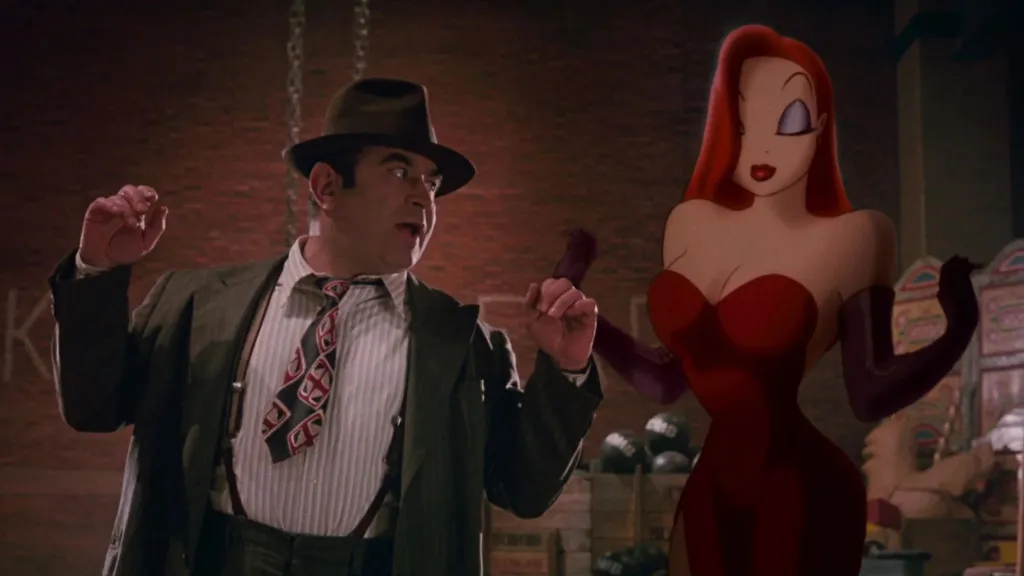 Bob Hoskins and Jessica Rabbits in Who Framed Roger Rabbits
