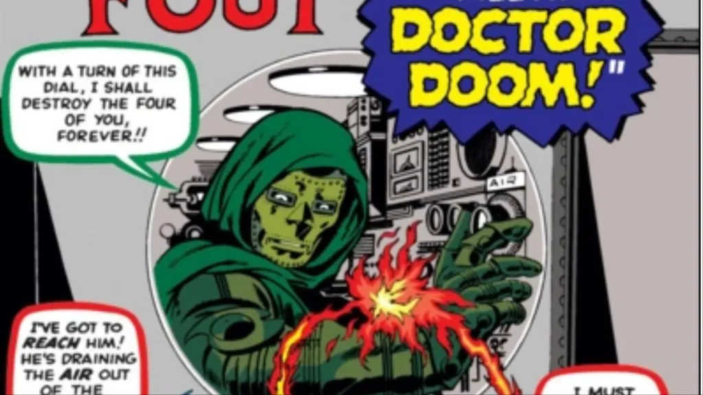 Doctor Doom looking down on the trapped Fantastic Four on the cover of Fantastic Four Vol. 1 #5