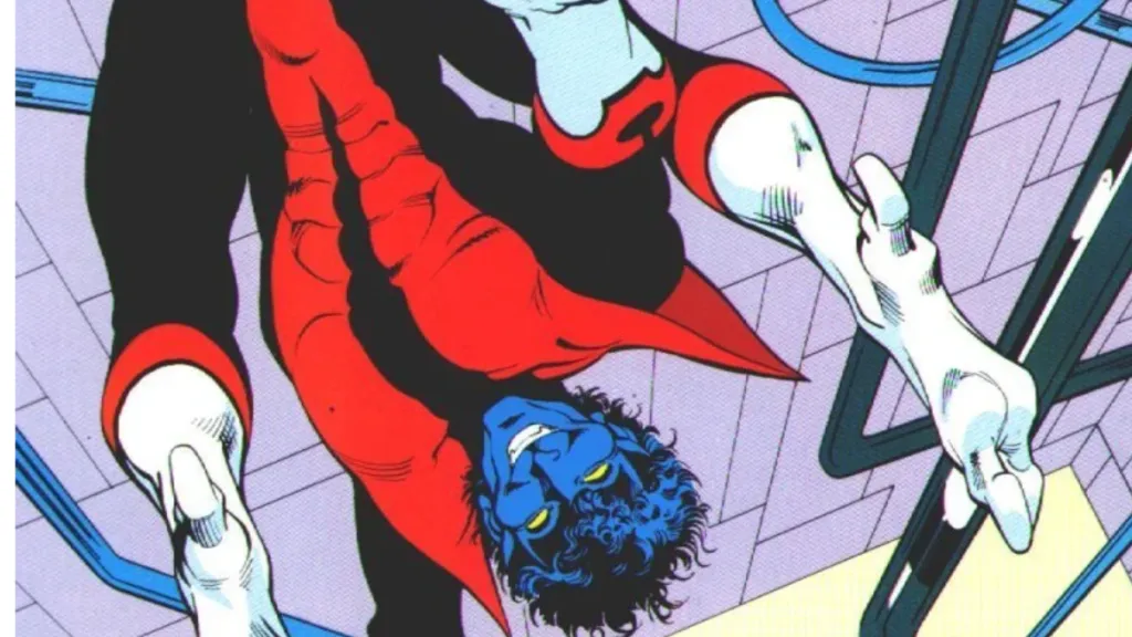 Nightcrawler swinging through the air