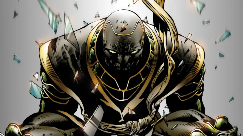 Ronin dropping through a skylight into battle from the cover of New Avengers