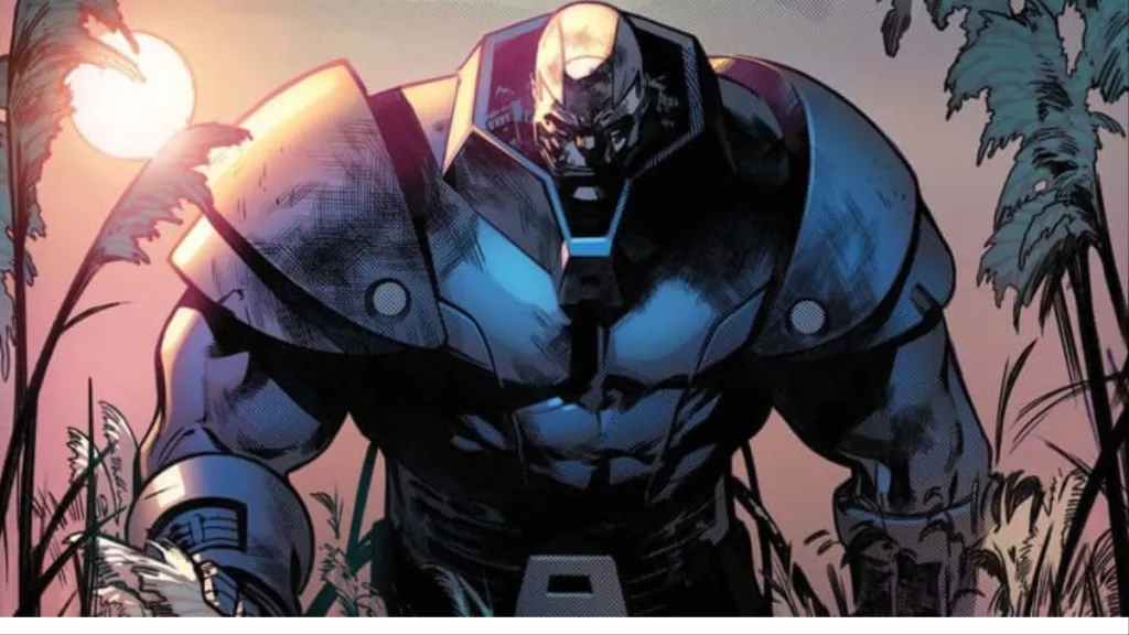 Apocalypse walking through a marsh at dusk from House of X #5