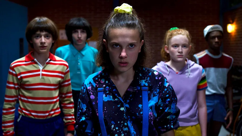 Noah Schnapp, Finn Wolfhard, Millie Bobby Brown, Sadie Sink, and Caleb McLaughlin in Stranger Things