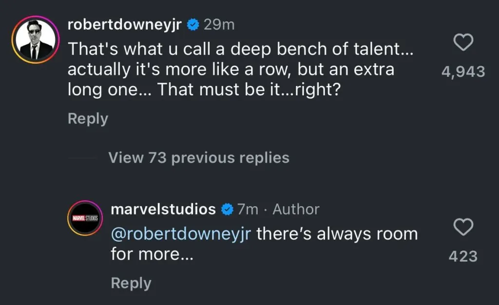 Avengers Doomsday cast RDJ IG post