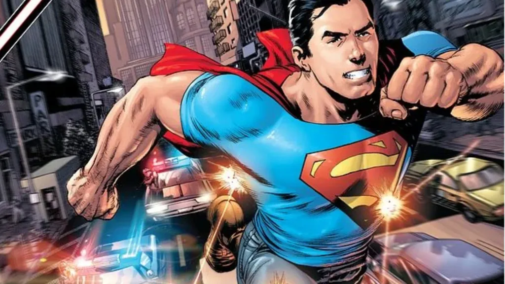 A young Superman being chased by the police in Grant Morrison's Action Comics