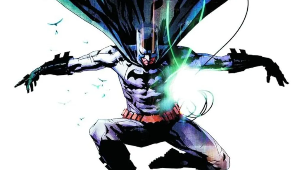 Dick Grayson as Batman, with his cape flaring behind from Batman: The Black Mirror