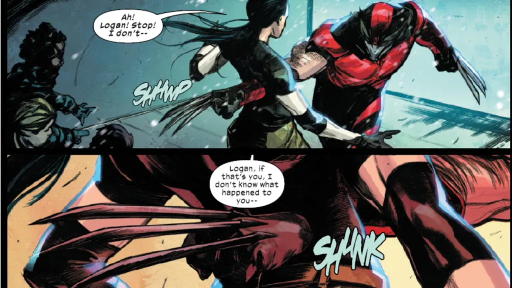 Ultimate Wolverine attacking a phased out Kitty Pryde in Ultimate Wolverine #3
