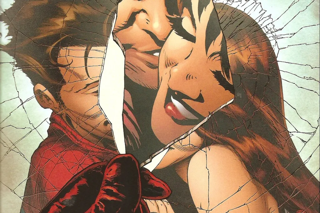 Spider-Man and Mary Jane embracing from Spider-Man One More Day