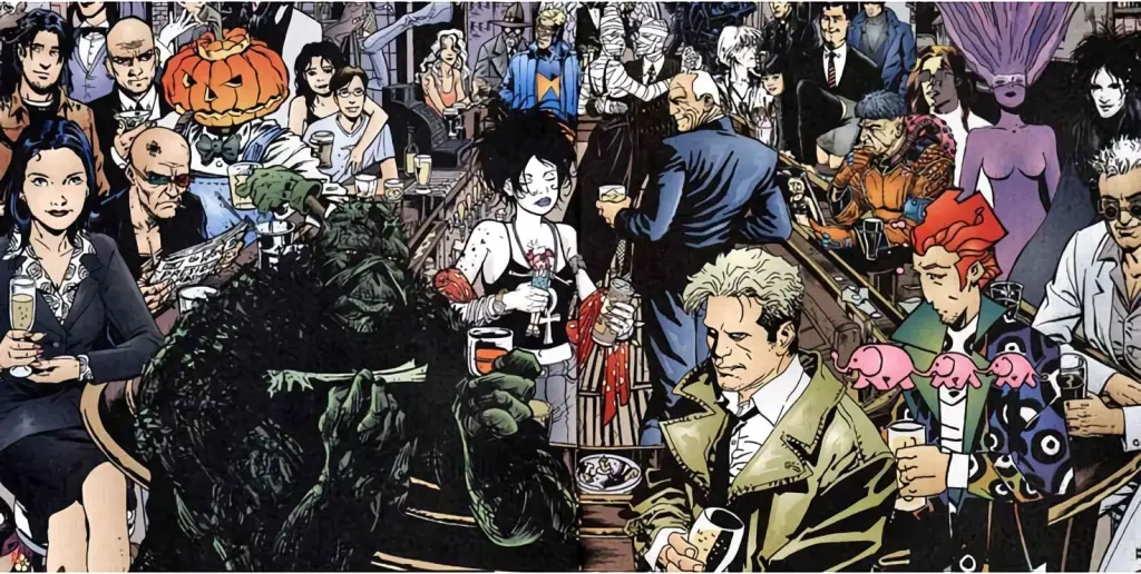 Characters from The Sandman, Swamp Thing, Hellblazer, 100 Bullets, Black Orchid, Shade the Changing Man, Transmetropolitan, and many more