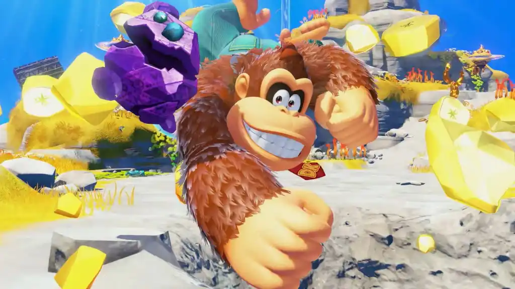 Donkey Kong and Odd Rock in Donkey Kong Bananza