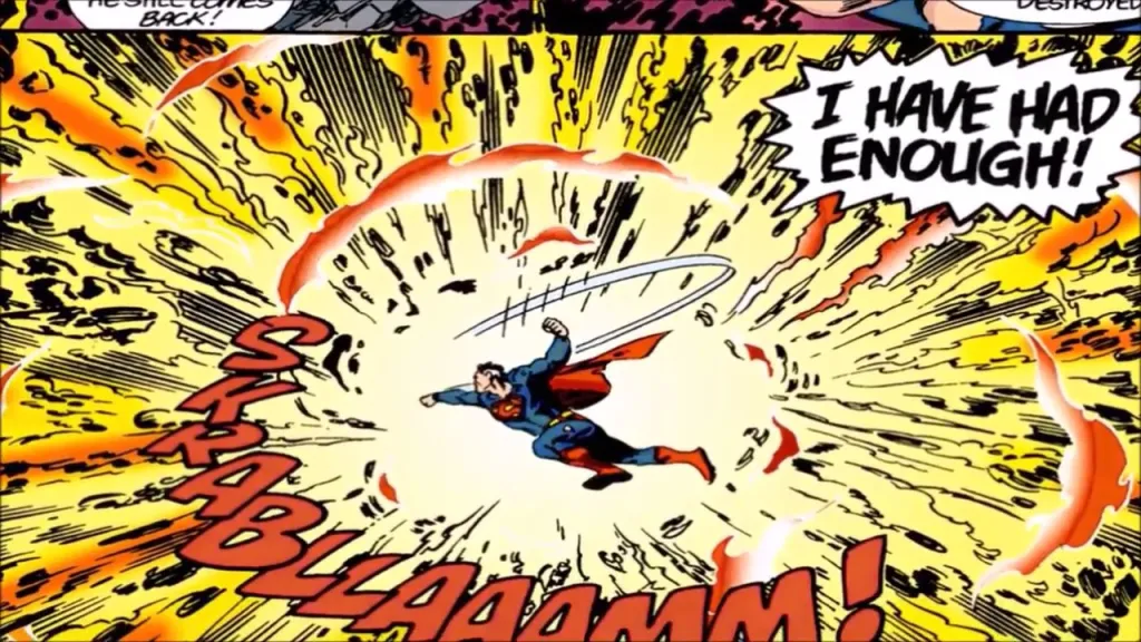 Earth-Two Superman destroying the Anti-Monitor in Crisis on Infinite Earths #12
