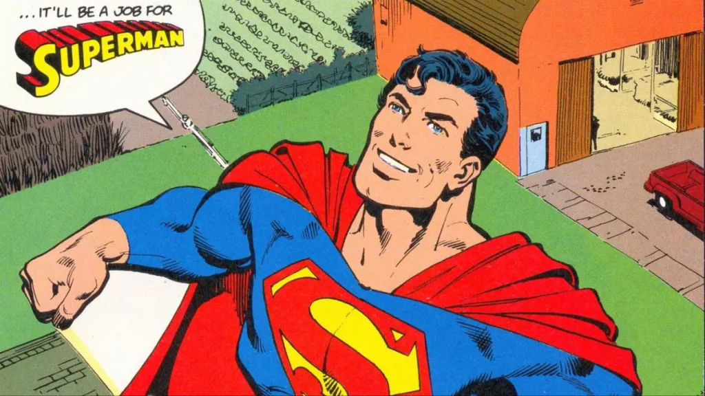 Superman flying above the farm in Man of Steel (1986)