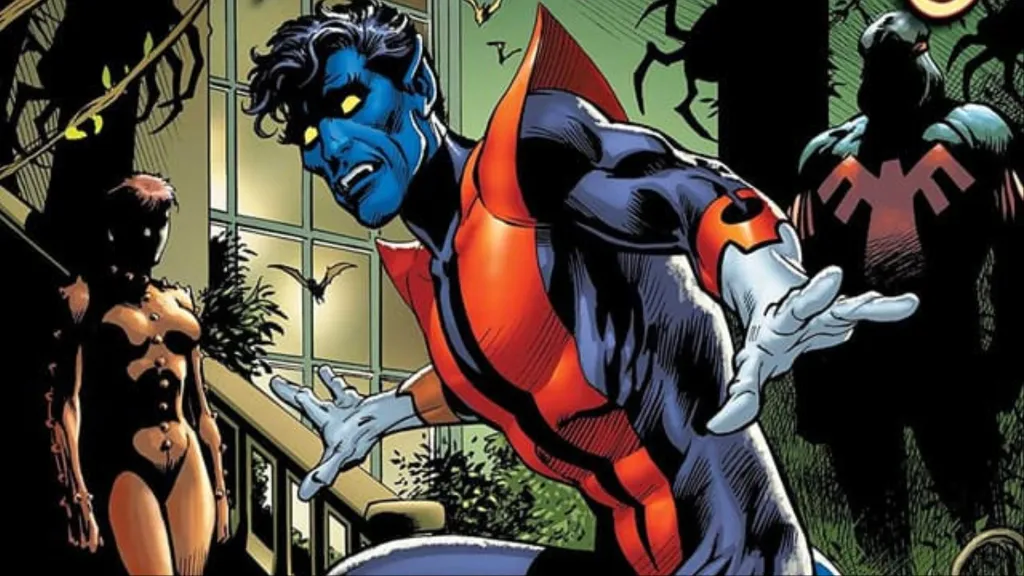 Nightcrawler in a scary situation with the specters of Rachel Summers and Thunderbird behind him