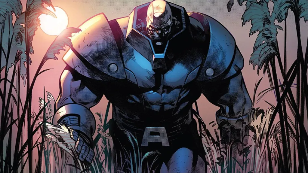 Apocalypse walking through the reeds in a forest from the cover of House of X #5