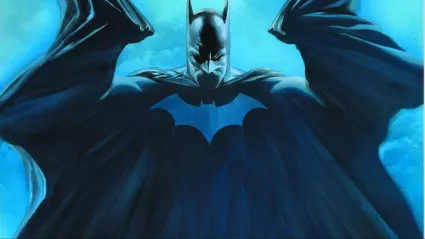 Batman in shadow surrounded by blue from the cover of Batman RIP