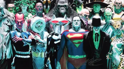 The greatest villains of the DC Universe gathered together, drawn by Alex Ross