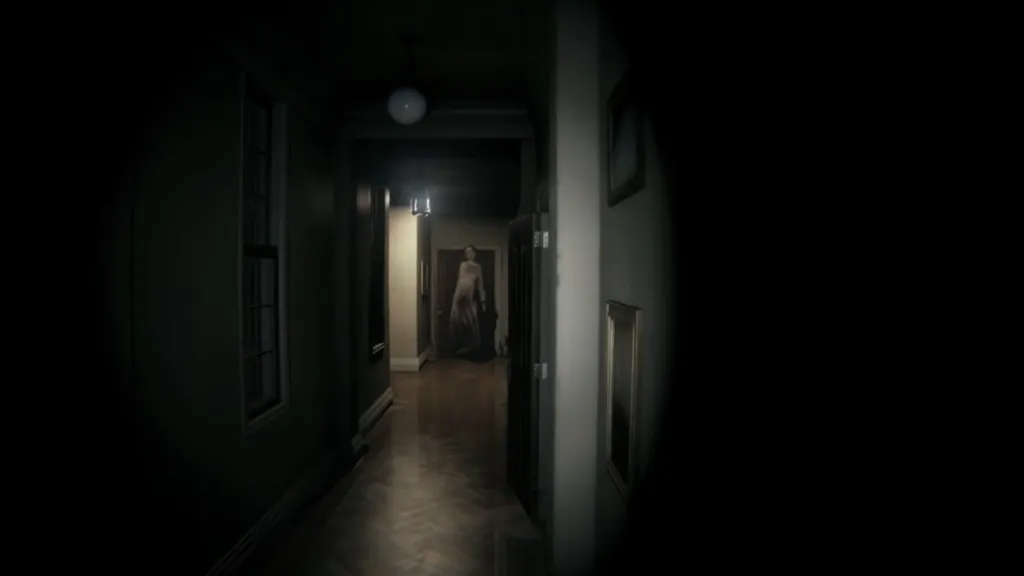 P.T. ghost at end of the dimly lit corridor