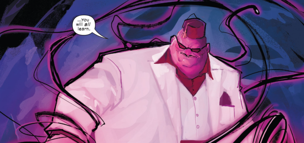 The Shadow King surrounded by strands of black injury, telling someone, You will ALL learn."