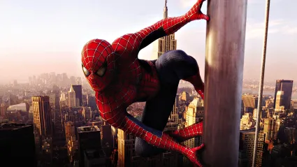 Spider-Man on the side of building