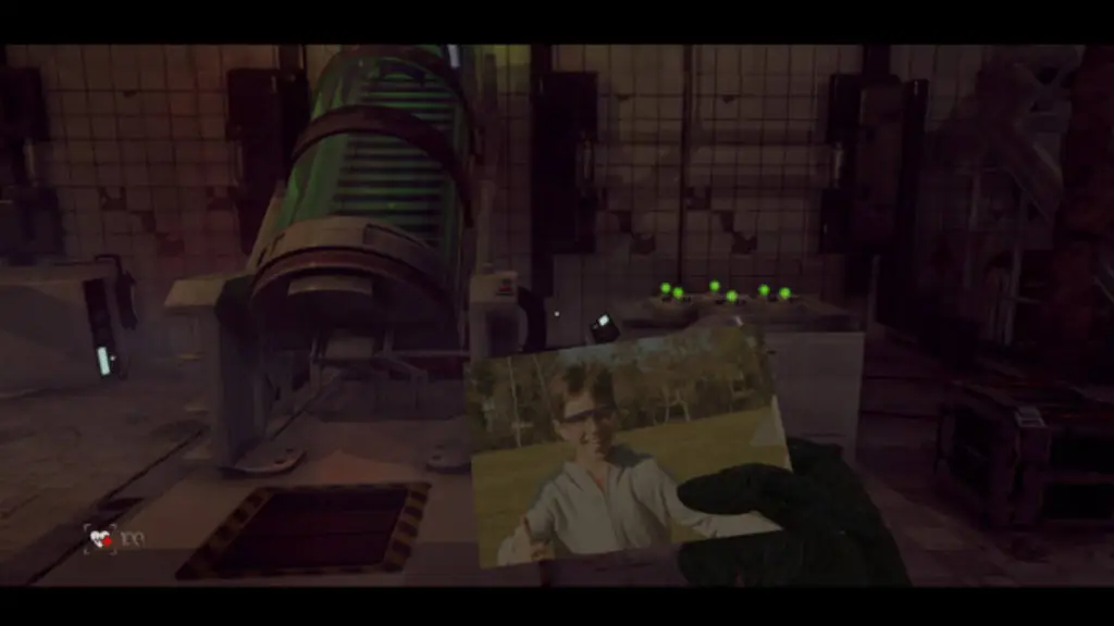 A room free from Gloom (well-lit) with Francesca holding an image of her son