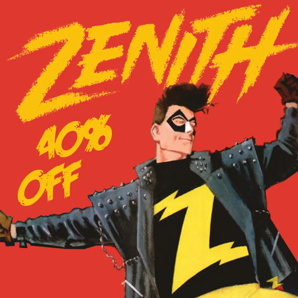 Zenith dancing with the words Zenith 40% Off behind him