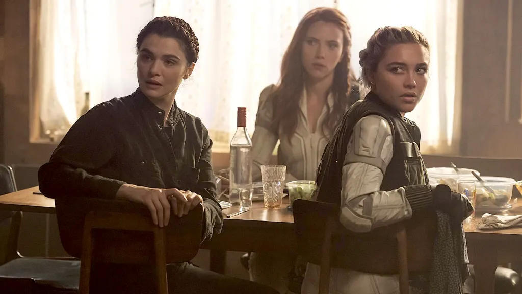 Rachel Weisz, Scarlett Johansson, and Florence Pugh in Black Widow