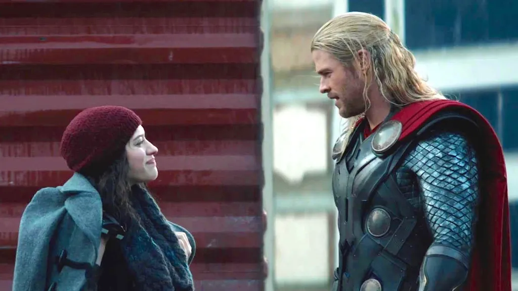 Kat Dennings and Chris Hemsworth in Thor: The Dark World
