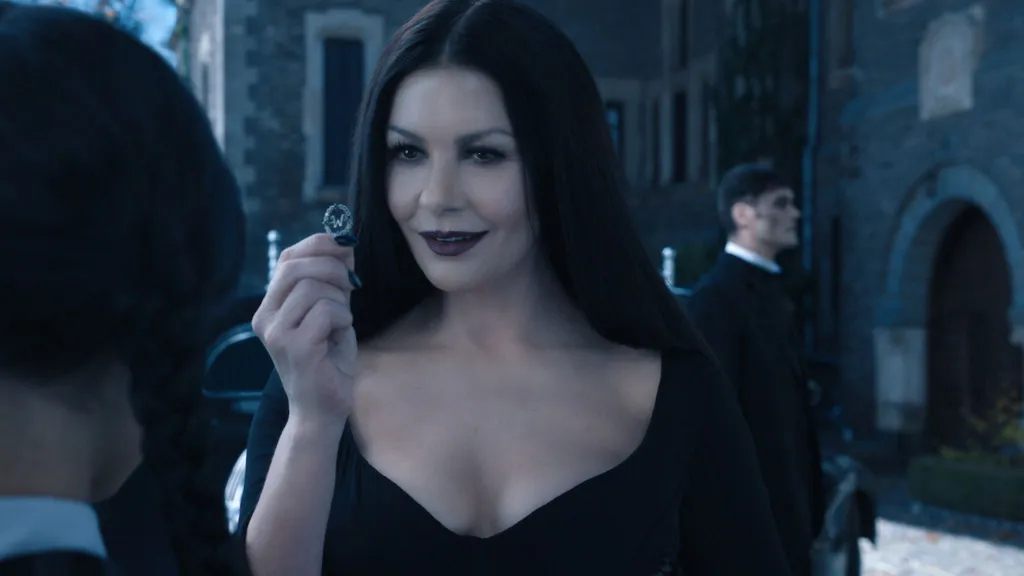 Catherine Zeta-Jones is back as the elegant Morticia Addams in Season 2 of Wednesday