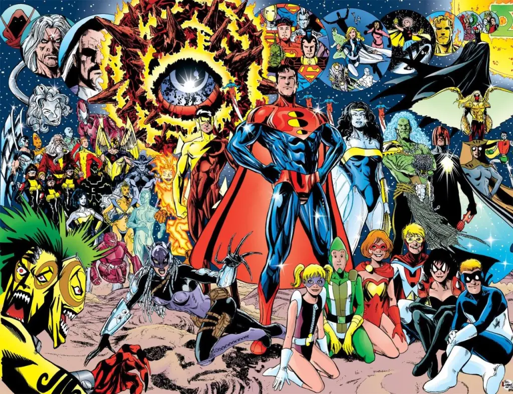 The Justice Leagion A, Solaris, and the assorted heroes and villains of the 853rd century