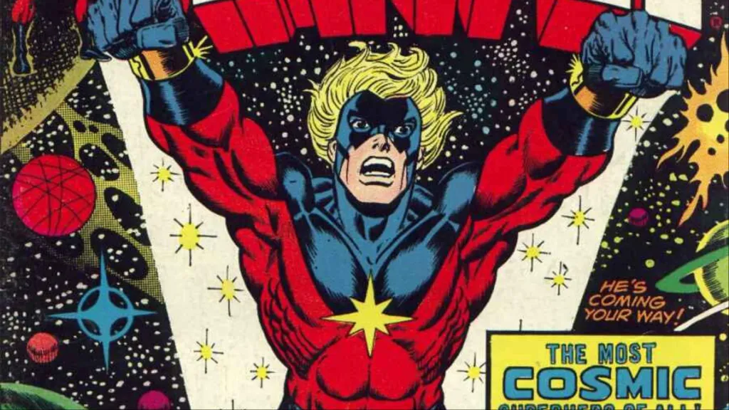 The original Captain Marvel flying through space