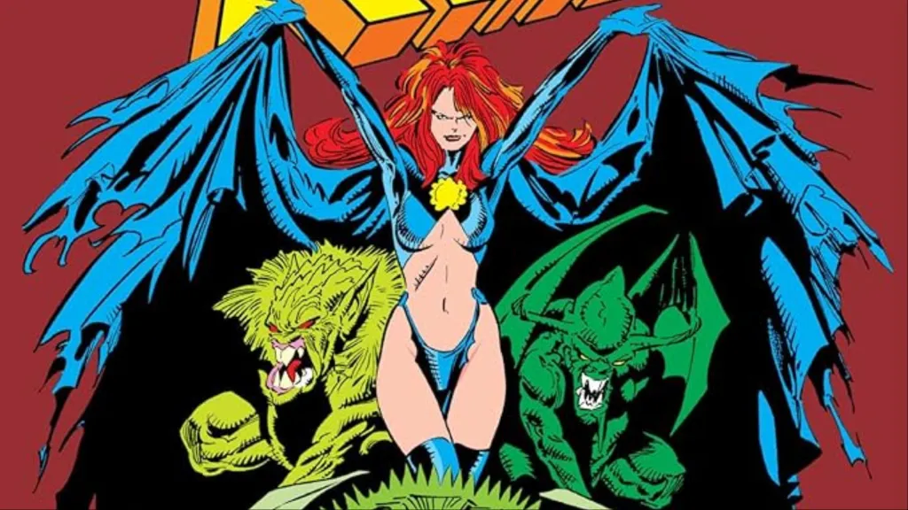 Madelyne Pryor with her arms outstretched, surrounded by demons