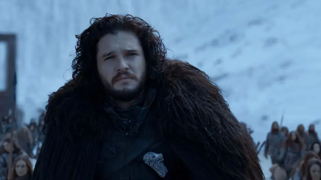Jon Snow in the snow in Game of Thrones.