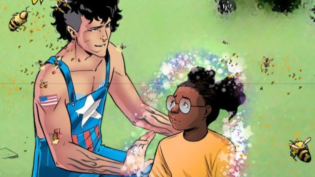 Captain America protecting Moon Girl in Avengers Academy