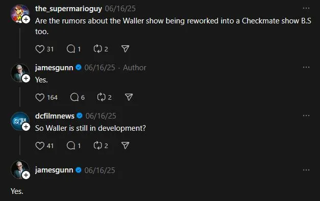 James Gunn confirms on on Threads that Waller TV show is still happening