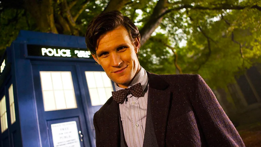 Matt Smith as The Doctor with the TARDIS in Doctor Who