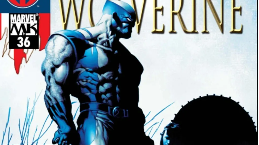 Wolverine standing by a gravestone