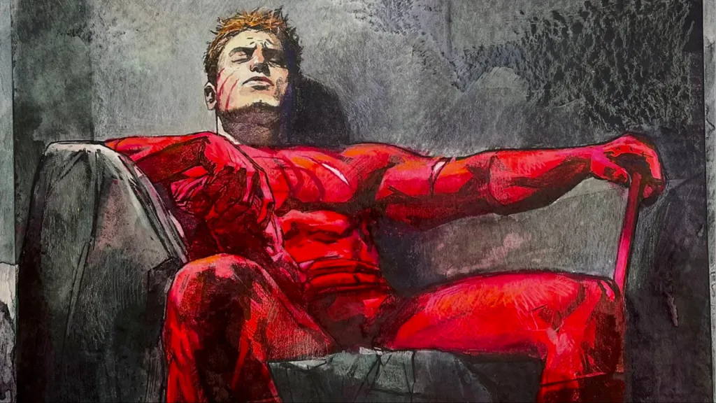 Daredevil sitting in a throne