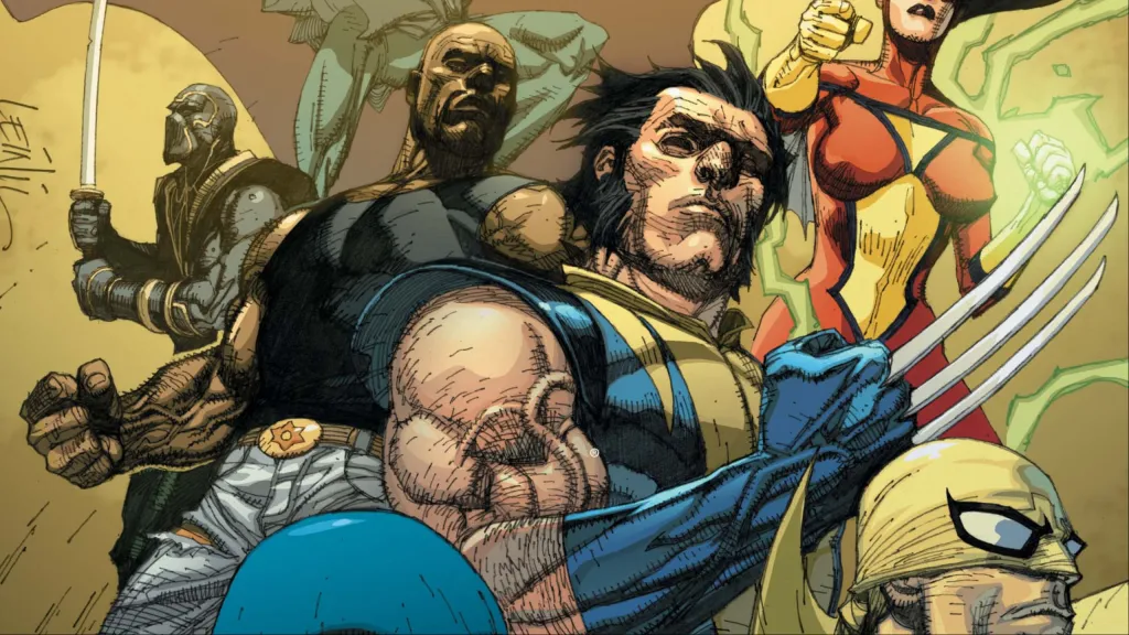 Ronin, Luke Cage, Wolverine, Spider-Woman, and Iron Fist standing together
