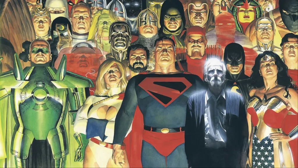Norman McKay stands with Superman and Wonder Woman, along with the rest of the Justice League from Kingdom Come