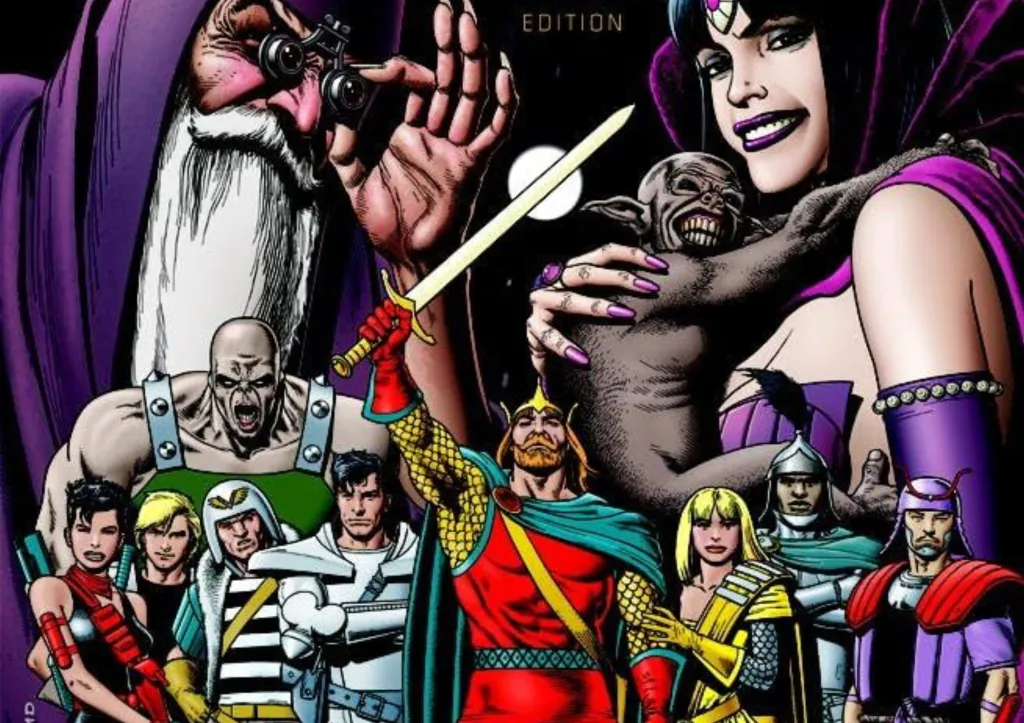 Merlin and Morgana Le Fay over the reincarnated court of King Arthur