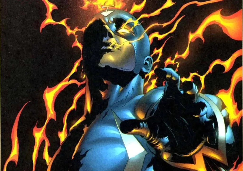 Black Bolt reaching towards the readers and surrounded by energy