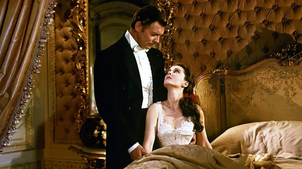 Scarlett O'Hara (Vivien Leigh) and Rhett Butler (Clark Gable) in Gone with the Wind