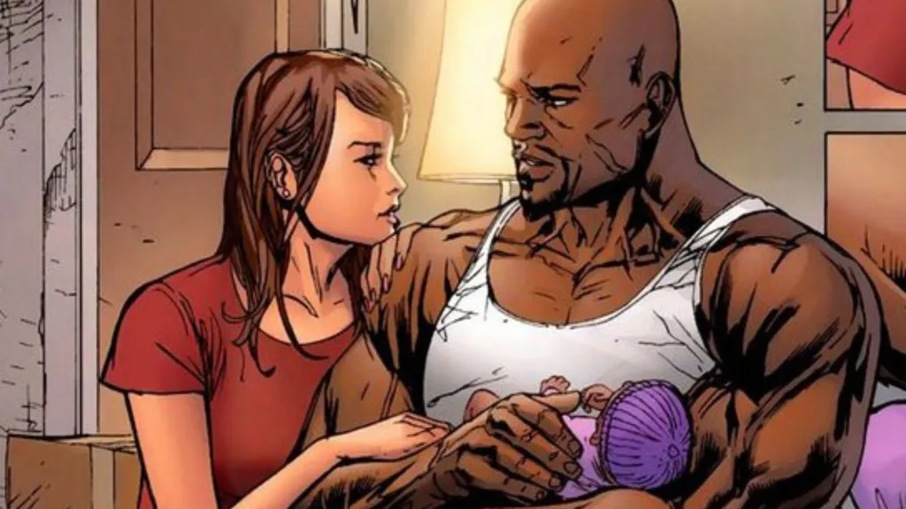 Luke Cage and Jessica Jones with their baby