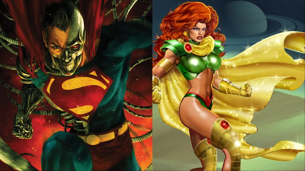 A split image of Cyborg Superman and Maxima