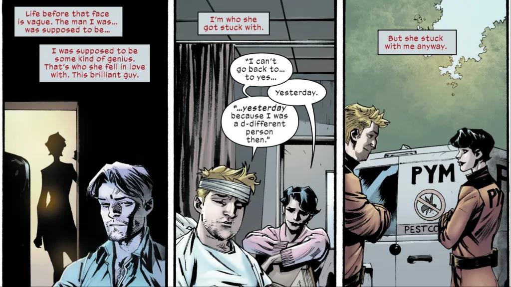 Wasp helping Ant-Man after he gets out of a coma