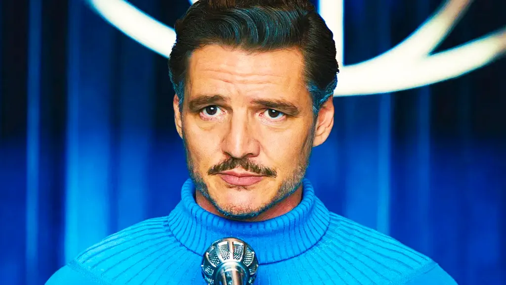 Pedro Pascal's Reed Richards giving a press conference in The Fantastic Four First Steps