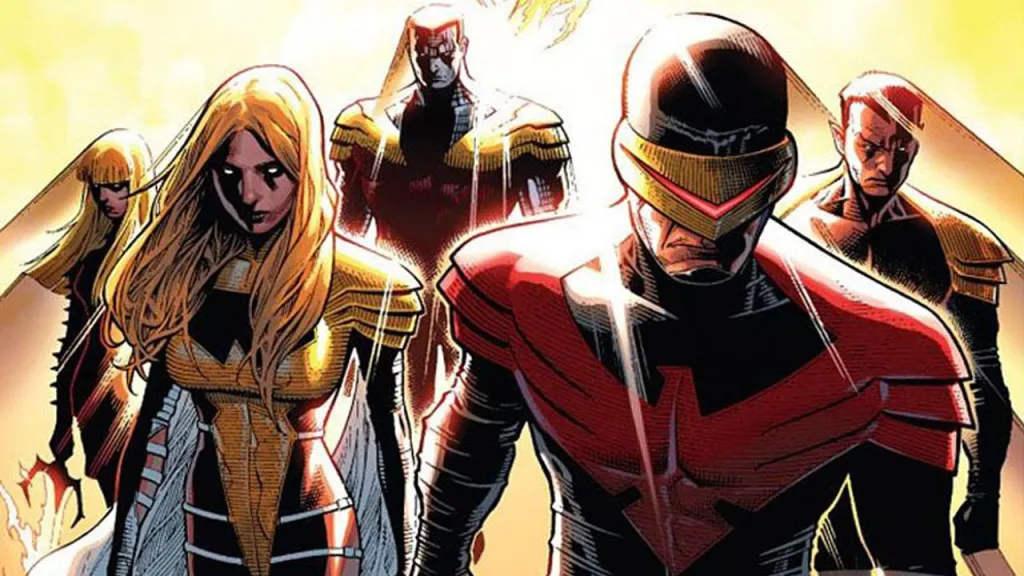 Magik, Emma Frost, Colossus, Cyclops, and Namor as the Phoenix Five