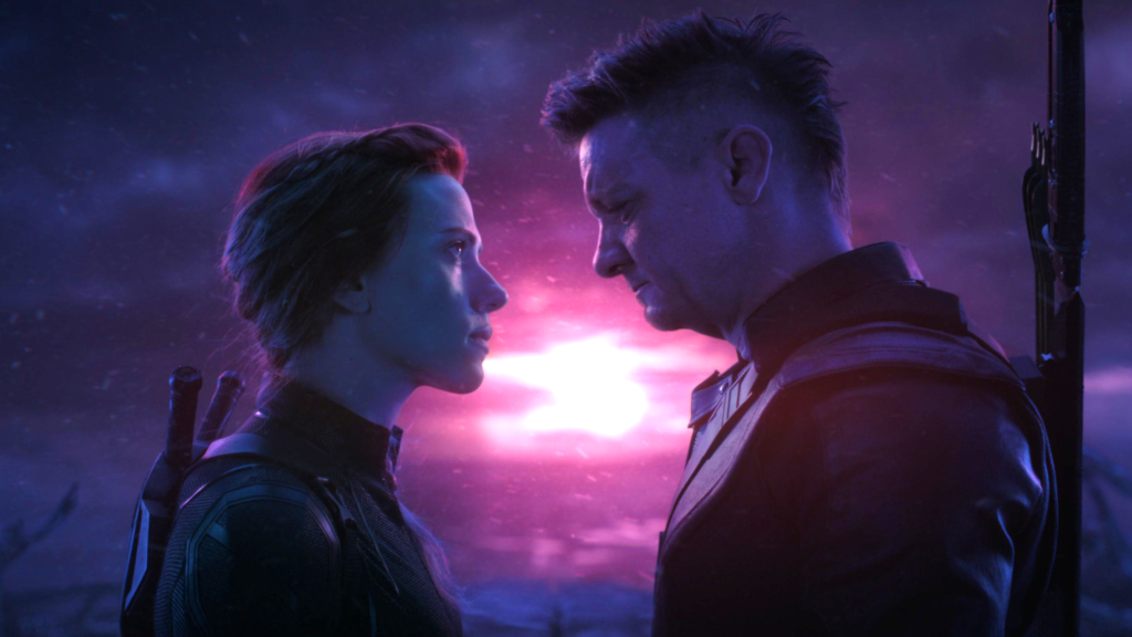 Scarlett Johansson as Black Widow and Jeremy Renner as Hawkeye on Vormir in Avengers: Endgame (2019)